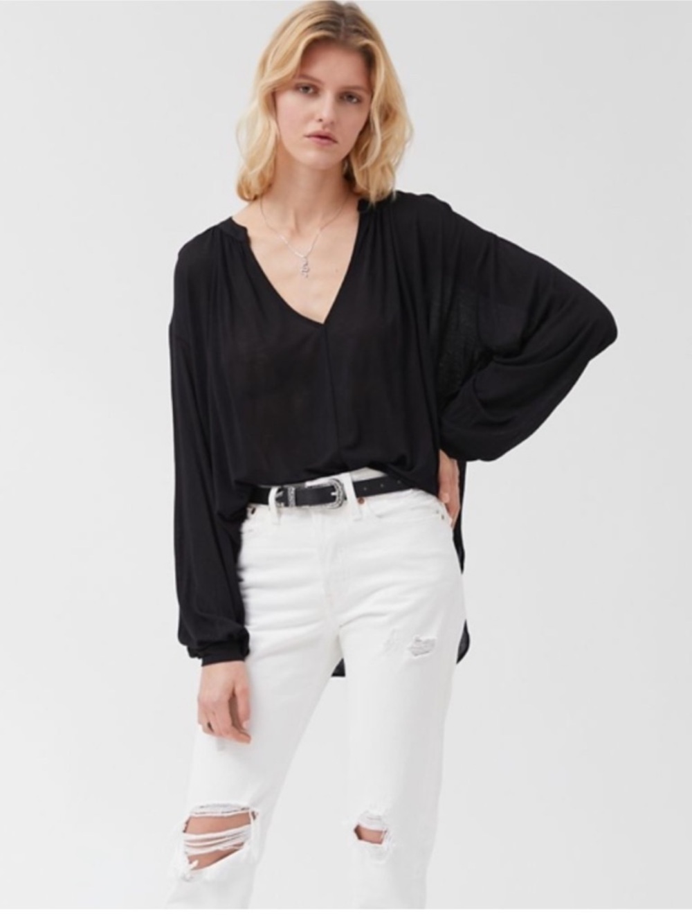 NWT Urban Outfitters Murphy Long Sleeve Black Top Size XS Oversized Viscose NEW